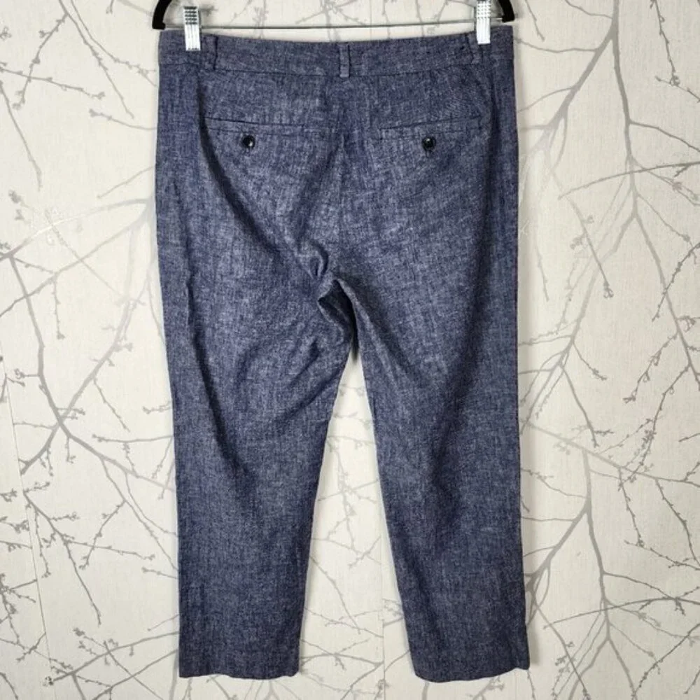 Banana Republic Blue Chambray Linen Cotton Mid Rise Avery Ankle Pant